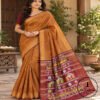 Pure Handloom Raw Silk Saree with Zari & Ikkat Border