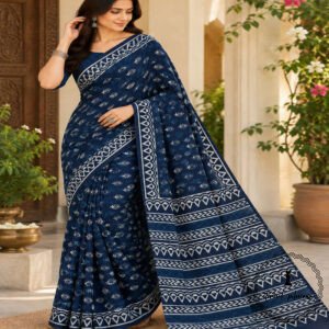 Hand Block Printed Mulmul Cotton Printed Saree