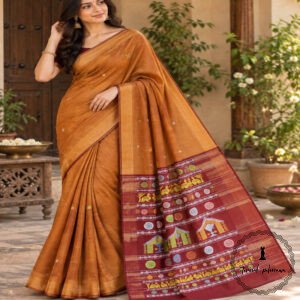 Pure Handloom Raw Silk Saree with Zari & Ikkat Border