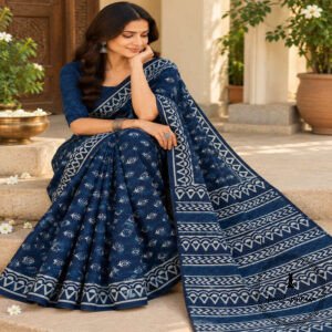 Hand Block Printed Mulmul Cotton Printed Saree