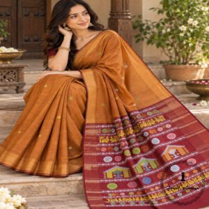 Pure Handloom Raw Silk Saree with Zari & Ikkat Border