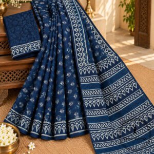 Hand Block Printed Mulmul Cotton Printed Saree