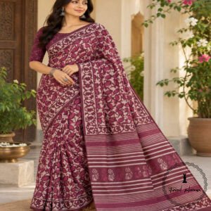 Hand Block Printed Mulmul Cotton Printed Saree