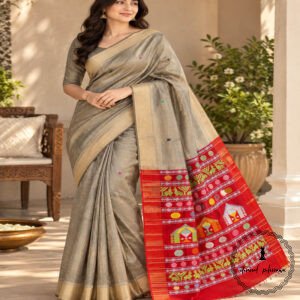 Pure Handloom Raw Silk Saree with Zari & Ikkat Border