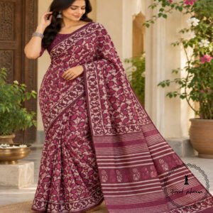 Hand Block Printed Mulmul Cotton Printed Saree