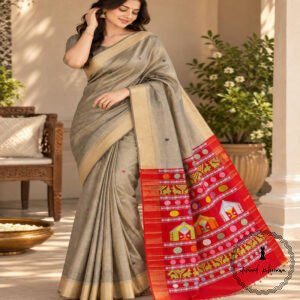 Pure Handloom Raw Silk Saree with Zari & Ikkat Border