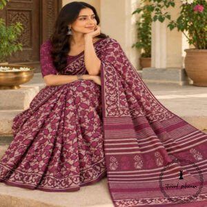 Hand Block Printed Mulmul Cotton Printed Saree
