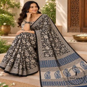 Hand Block Printed Mulmul Cotton Printed Saree