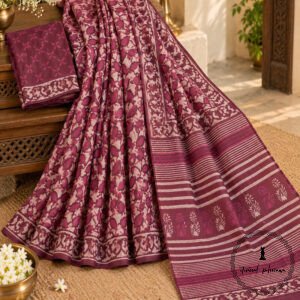Hand Block Printed Mulmul Cotton Printed Saree