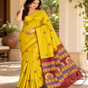 Pure Handloom Raw Silk Saree with Zari & Ikkat Border