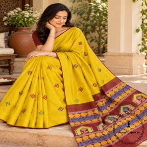 Pure Handloom Raw Silk Saree with Zari & Ikkat Border