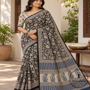 Hand Block Printed Mulmul Cotton Printed Saree