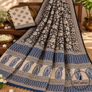 Hand Block Printed Mulmul Cotton Printed Saree