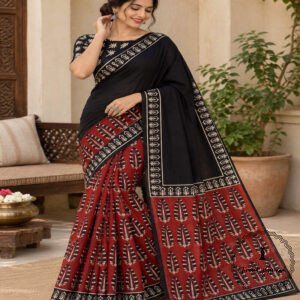 Hand Block Printed Mulmul Cotton Printed Saree