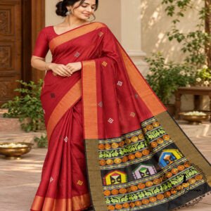 Pure Handloom Raw Silk Saree with Zari & Ikkat Border
