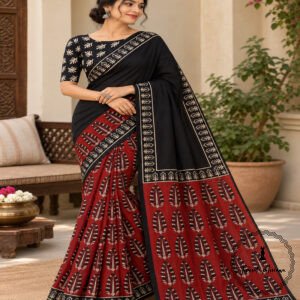 Hand Block Printed Mulmul Cotton Printed Saree
