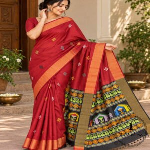 Pure Handloom Raw Silk Saree with Zari & Ikkat Border