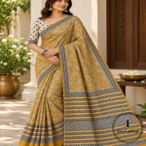 Hand Block Printed Mulmul Cotton Printed Saree