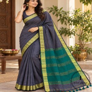 Bengal Plain Linen Cotton Bordered Saree