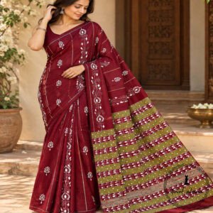 Handcrafted Kantha Stitch cotton Saree