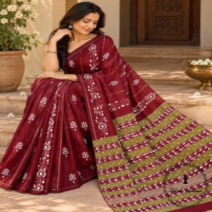 Handcrafted Kantha Stitch cotton Saree