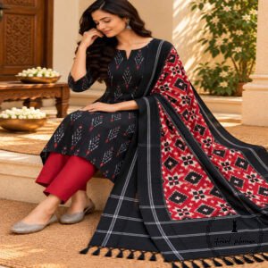 Handwoven Double Ikkat Cotton Dress Material