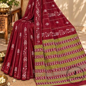 Handcrafted Kantha Stitch cotton Saree