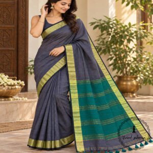 Bengal Plain Linen Cotton Bordered Saree
