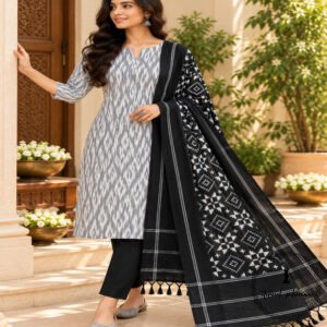 Double Ikkat Cotton Dress with Beautiful Colours and Designs