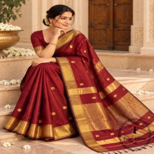 Maheshwari Handloom Golden Jari Border Lotas Buta Multi Colour Saree