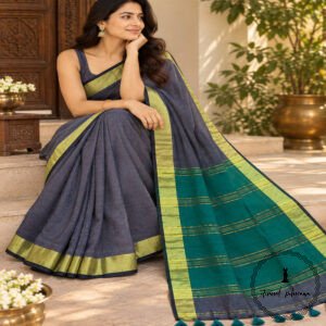 Bengal Plain Linen Cotton Bordered Saree