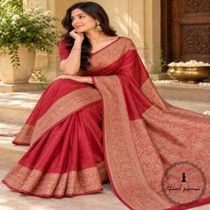 Pure Tussar Silk Saree with Alfi Tilfy Border & Jamdani Pallu