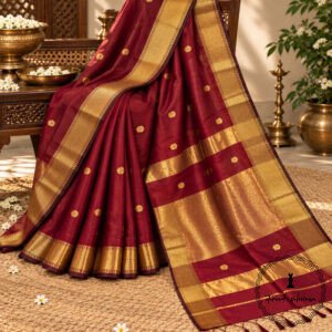 Maheshwari Handloom Golden Jari Border Lotas Buta Multi Colour Saree