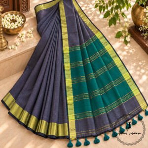 Bengal Plain Linen Cotton Bordered Saree