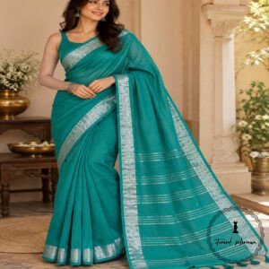 Bengal Plain Linen Cotton Bordered Saree