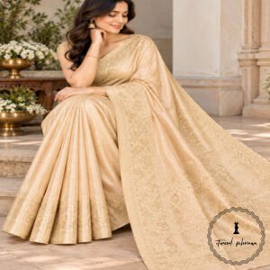Pure Tussar Silk Saree with Alfi Tilfy Border & Jamdani Pallu