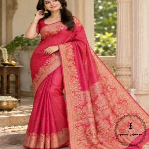 Pure Tussar Silk Saree with Alfi Tilfy Border & Jamdani Pallu