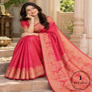 Pure Tussar Silk Saree with Alfi Tilfy Border & Jamdani Pallu