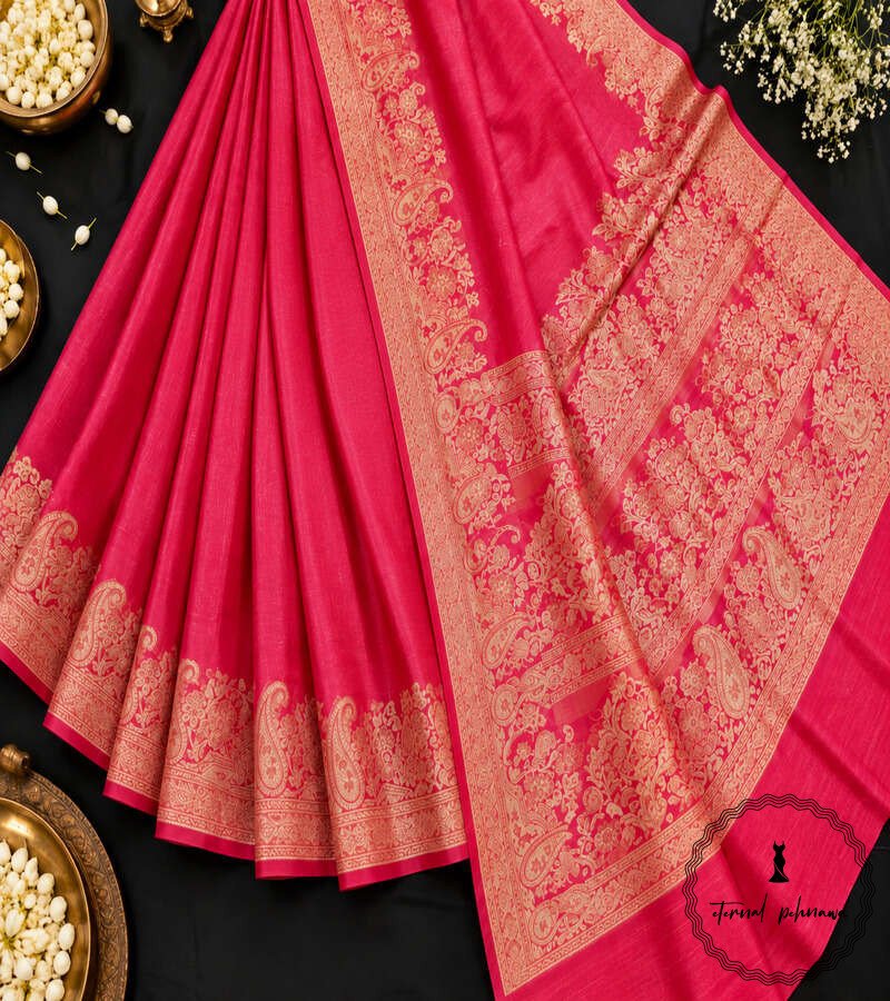 l Pure Tussar Silk Saree with Alfi Tilfy Border & Jamdani Pallu