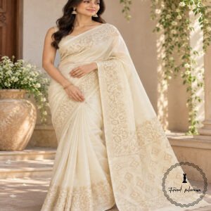 Pure Tussar Silk Saree with Alfi Tilfy Border & Jamdani Pallu