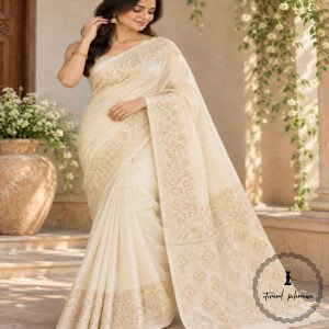 Pure Tussar Silk Saree with Alfi Tilfy Border & Jamdani Pallu