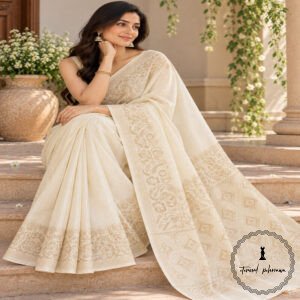 Pure Tussar Silk Saree with Alfi Tilfy Border & Jamdani Pallu