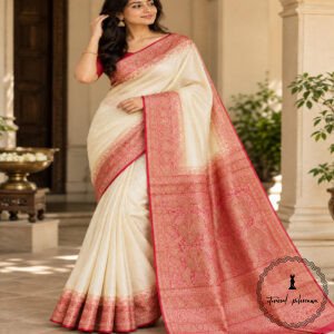 Pure Tussar Silk Saree with Alfi Tilfy Border & Jamdani Pallu