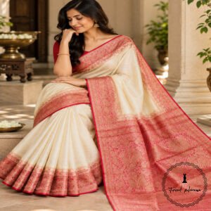 Pure Tussar Silk Saree with Alfi Tilfy Border & Jamdani Pallu