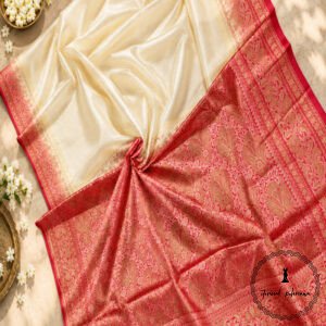Pure Tussar Silk Saree with Alfi Tilfy Border & Jamdani Pallu